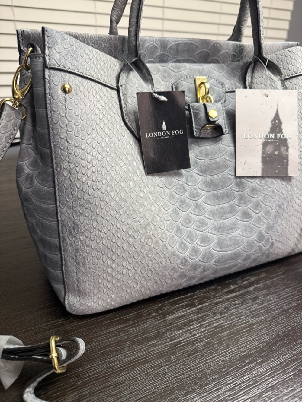London Fog Satchel Bag “Stone Snake”  – NWT - no call outs! - Picture 2 of 6
